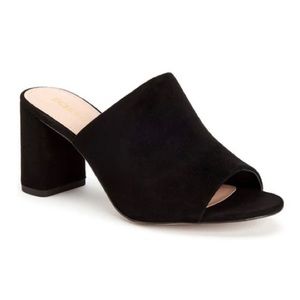 BCBG Black Suede Mule Heels
